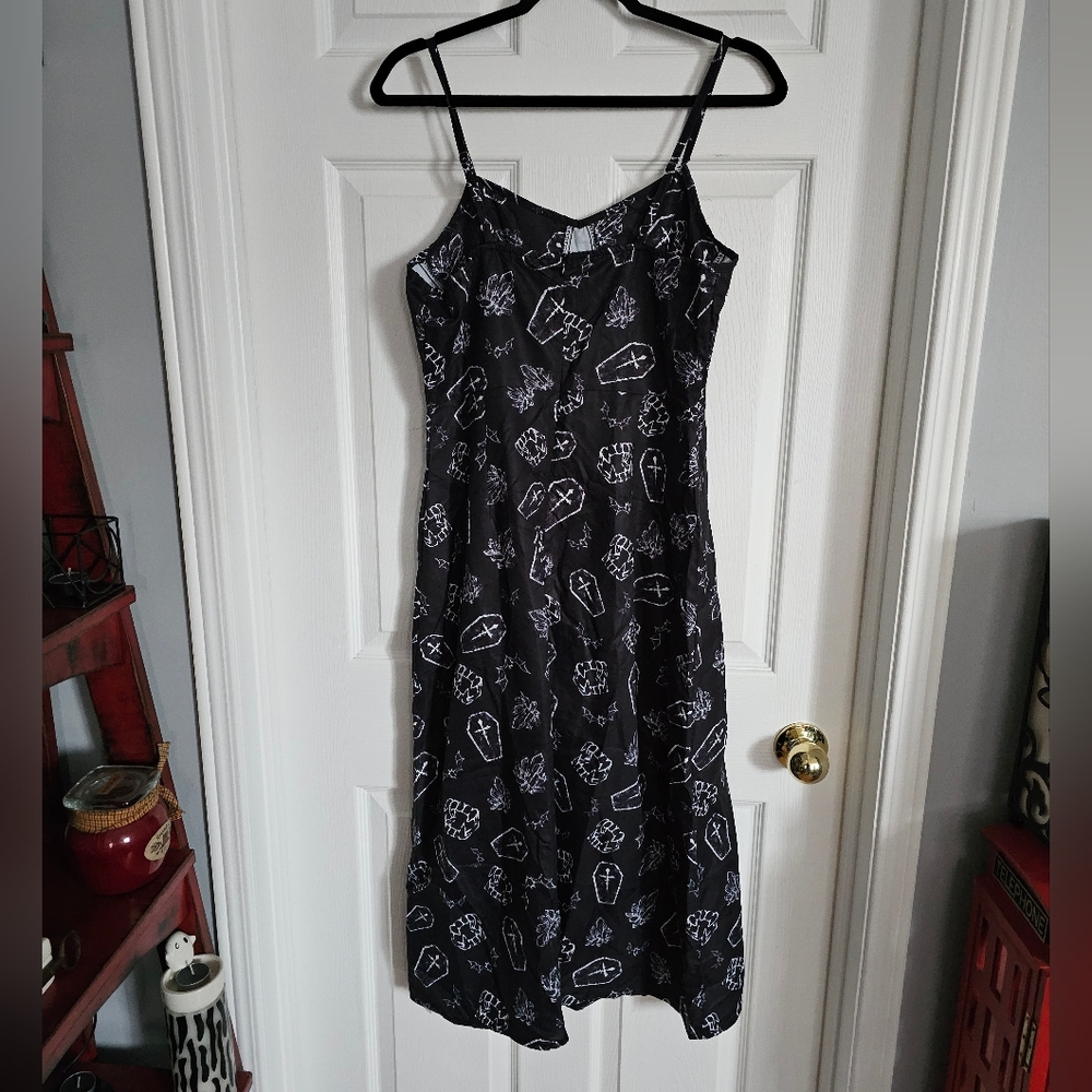 Black Gothic Coffin Print Maxi Dress - Picture 5 of 8
